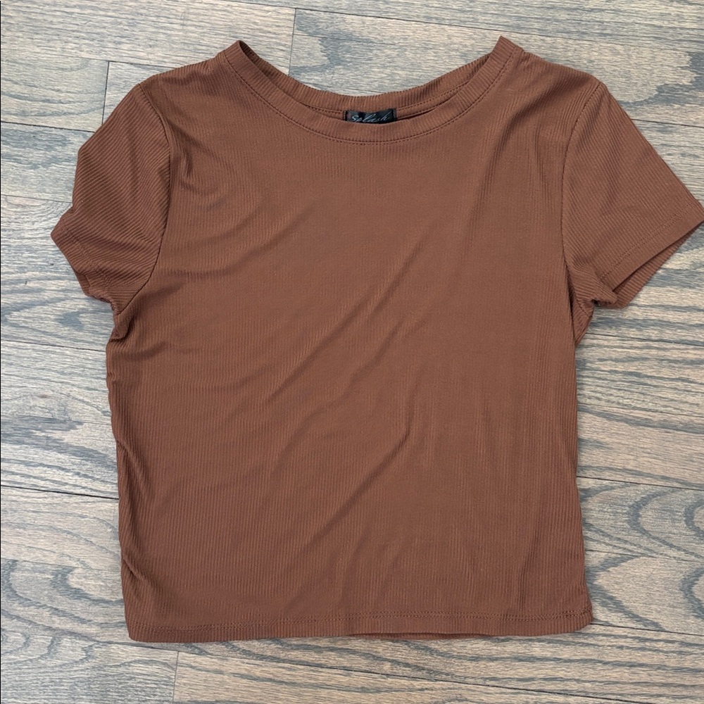 Splash Brown Ribbed Short Sleeve Tee - Picture 2 of 8